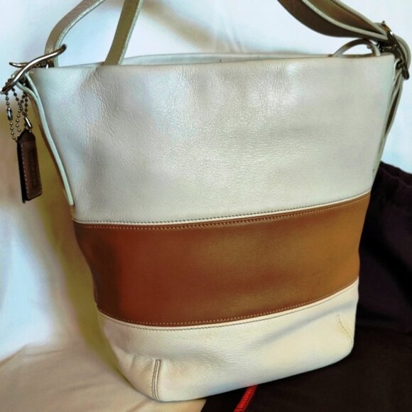 Coach Vintage Rugby Stripe Leather Duffle Sac Bucket Bag w/Matching Wristlet EUC - Picture 9 of 16